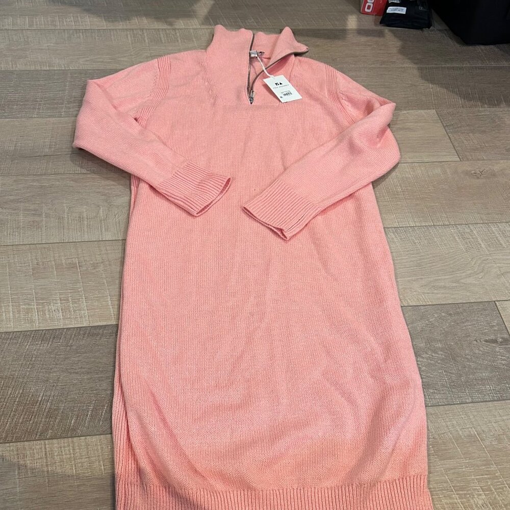 FREE ASSEMBLY WOMENS PINK HALF ZIP SWEATER DRESS NEW LARGE
